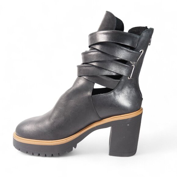 Free People Jesse Cutout Platform Chunky Heel Boots Women's 9/39.5 Black Leather - Picture 6 of 12